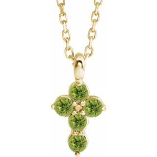 14K Yellow Natural Peridot Cross 16-18" Necklace