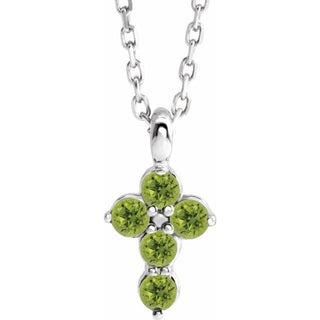 Sterling Silver Natural Peridot Cross 16-18" Necklace