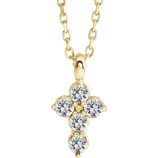 14K Yellow Natural White Sapphire Cross 16-18" Necklace