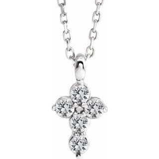 Platinum Natural White Sapphire Cross 16-18" Necklace