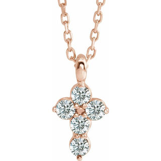 14K Rose 1/6 CTW Natural Diamond Cross 16-18" Necklace