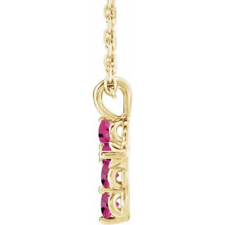 14K Yellow Natural Pink Tourmaline Cross 16-18" Necklace