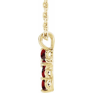 14K Yellow Natural Mozambique Garnet Cross 16-18" Necklace