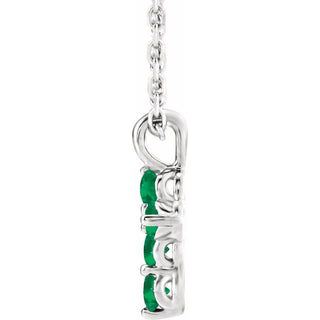 Sterling Silver Natural Emerald Cross 16-18" Necklace