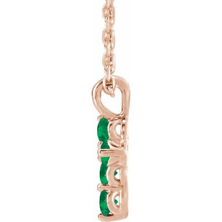 14K Rose Lab-Grown Emerald Cross 16-18" Necklace