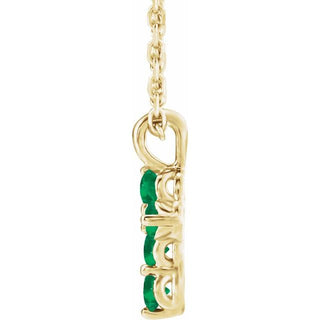 14K Yellow Lab-Grown Emerald Cross 16-18" Necklace
