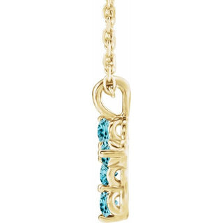 14K Yellow Natural Blue Zircon Cross 16-18" Necklace