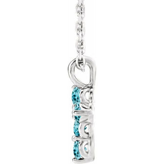 Platinum Natural Blue Zircon Cross 16-18" Necklace