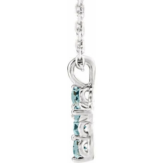 Platinum Natural Aquamarine Cross 16-18" Necklace