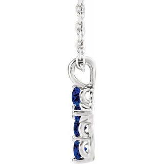 14K White Natural Blue Sapphire Cross 16-18" Necklace