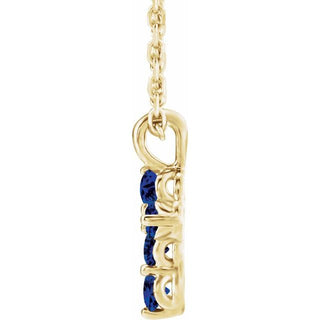 14K Yellow Lab-Grown Blue Sapphire Cross 16-18" Necklace