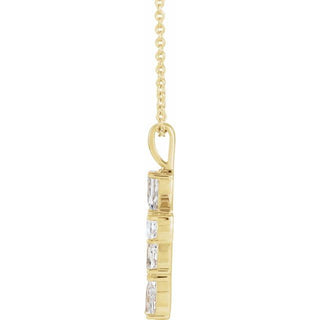 14K Yellow Natural White Sapphire Cross 16-18" Necklace