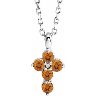 Sterling Silver Natural Citrine Cross 16-18" Necklace