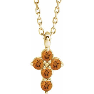 14K Yellow Natural Citrine Cross 16-18" Necklace
