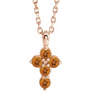 14K Rose Natural Citrine Cross 16-18" Necklace