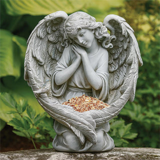13-Inch Kneeling Angel Birdfeeder Garden Statue