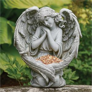 13-Inch Kneeling Angel Birdfeeder Garden Statue - View 2