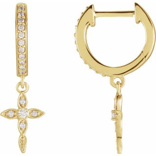 14K Yellow 1/8 CTW Natural Diamond Cross Hoop Earrings