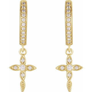 14K Yellow 1/8 CTW Natural Diamond Cross Hoop Earrings