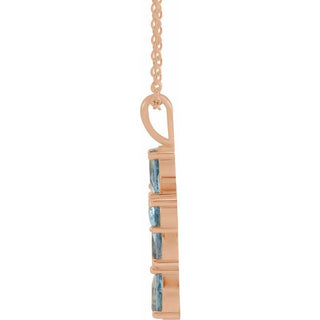 14K Rose Natural Aquamarine Cross 16-18" Necklace
