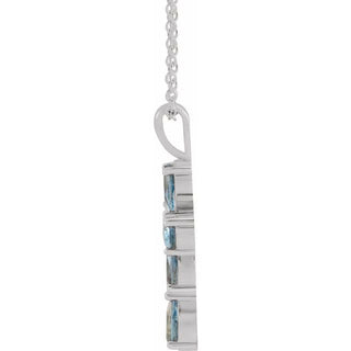 14K White Natural Aquamarine Cross 16-18" Necklace