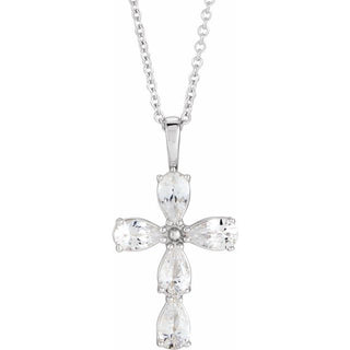 Sterling Silver Natural White Sapphire Cross 16-18" Necklace