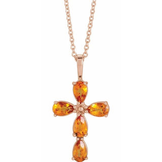 14K Rose Natural Citrine Cross 16-18" Necklace
