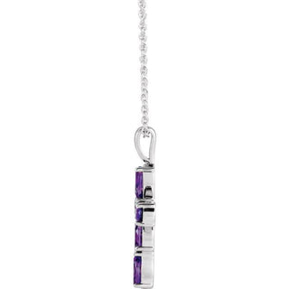 14K White Natural Amethyst Cross 16-18" Necklace