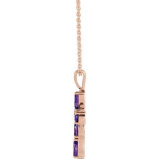 14K Rose Natural Amethyst Cross 16-18" Necklace