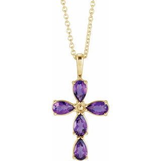 14K Yellow Natural Amethyst Cross 16-18" Necklace