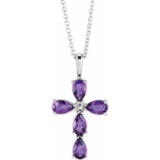 Platinum Natural Amethyst Cross 16-18" Necklace