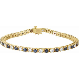 14K Yellow Natural Blue Sapphire &  2 3/8 CTW Natural Diamond Line 7" Bracelet