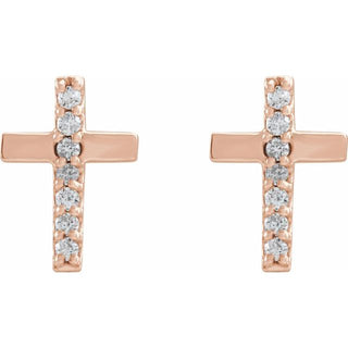 14K Rose .06 CTW Natural Diamond Cross Earrings
