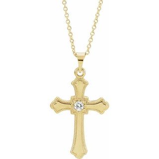 14K Yellow .06 CT Natural Diamond Cross 18" Necklace 