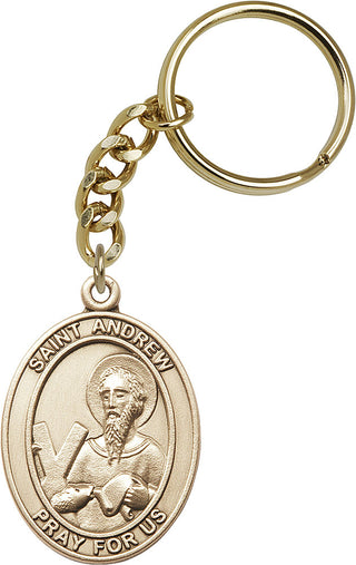 Gold Oxide Saint Andrew Keychain Engraved Catholic Saint Jewelry