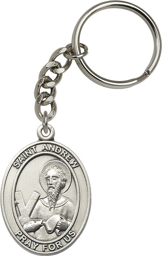 Silver Oxide Saint Andrew Keychain Engraved Catholic Saint Jewelry