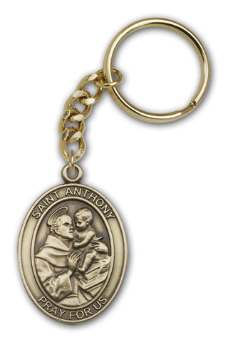 Gold Oxide Saint Anthony Keychain Engraved Catholic Saint Jewelry