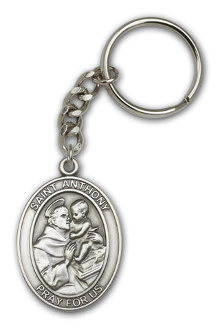 Silver Oxide Saint Anthony Keychain Engraved Catholic Saint Jewelry