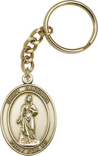 Gold Oxide Saint Barbara Keychain Engraved Catholic Saint Jewelry