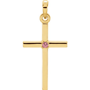 14K Gold 22.65x11.4 MM Pink Tourmaline Cross Pendant