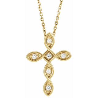 14K Yellow .08 CTW Natural Diamond Cross 16-18" Necklace