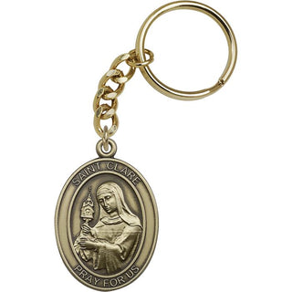 Saint Clare Engravable Keychain - Gold Tone
