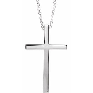 14K White 25.7x15.7 mm Cross 18" Necklace
