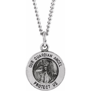 Sterling Silver 22 mm Guardian Angel Medal 18" Necklace