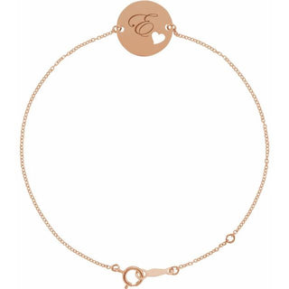 14K Rose Engravable Pierced Heart Disc 7-8" Bracelet