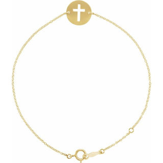 14K Yellow Pierced Cross Disc 7-8" Bracelet 