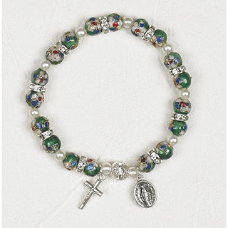 4-pack - Green Cloisonne Stretch Bracelet with Strass Crystals