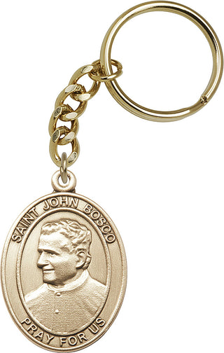 Gold Oxide Saint John Bosco Keychain Engraved Catholic Saint Jewelry