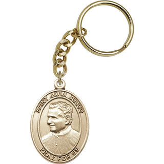 Saint John Bosco Engravable Keychain - Gold Tone