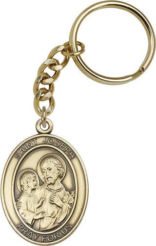 Gold Oxide Saint Joseph Keychain Engraved Catholic Saint Jewelry